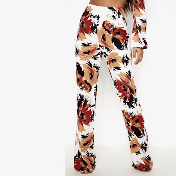 PrettyLittleThing Pants - PRETTYLITTLETHING High Waist Wide Leg Floral Pants